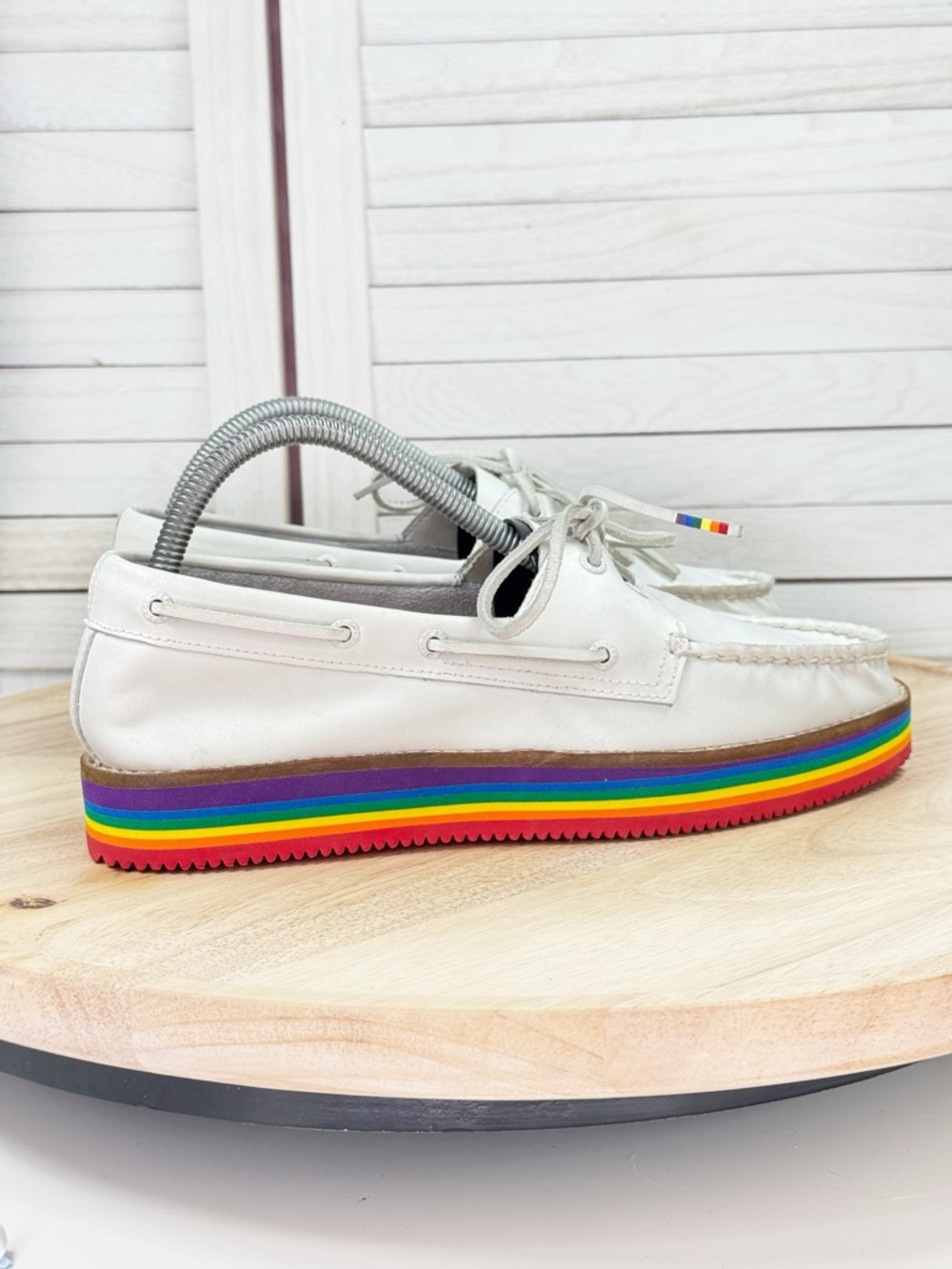 Sperry‎ Authentic Original Pride Leather Boat Shoes White Rainbow Womens 8.5